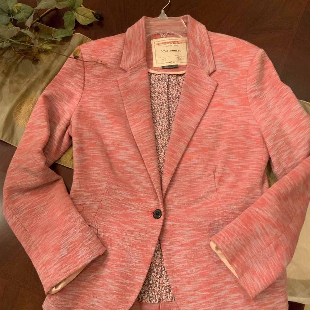 NWOT Cartonnier (Anthropologie) Pink Blazer w/ Grayish White Streaks.  Size L.